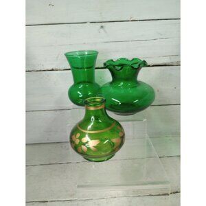 Lot of 3 Small Emerald Green Bud Vases Farmhouse Cottagecore Shabby Chic